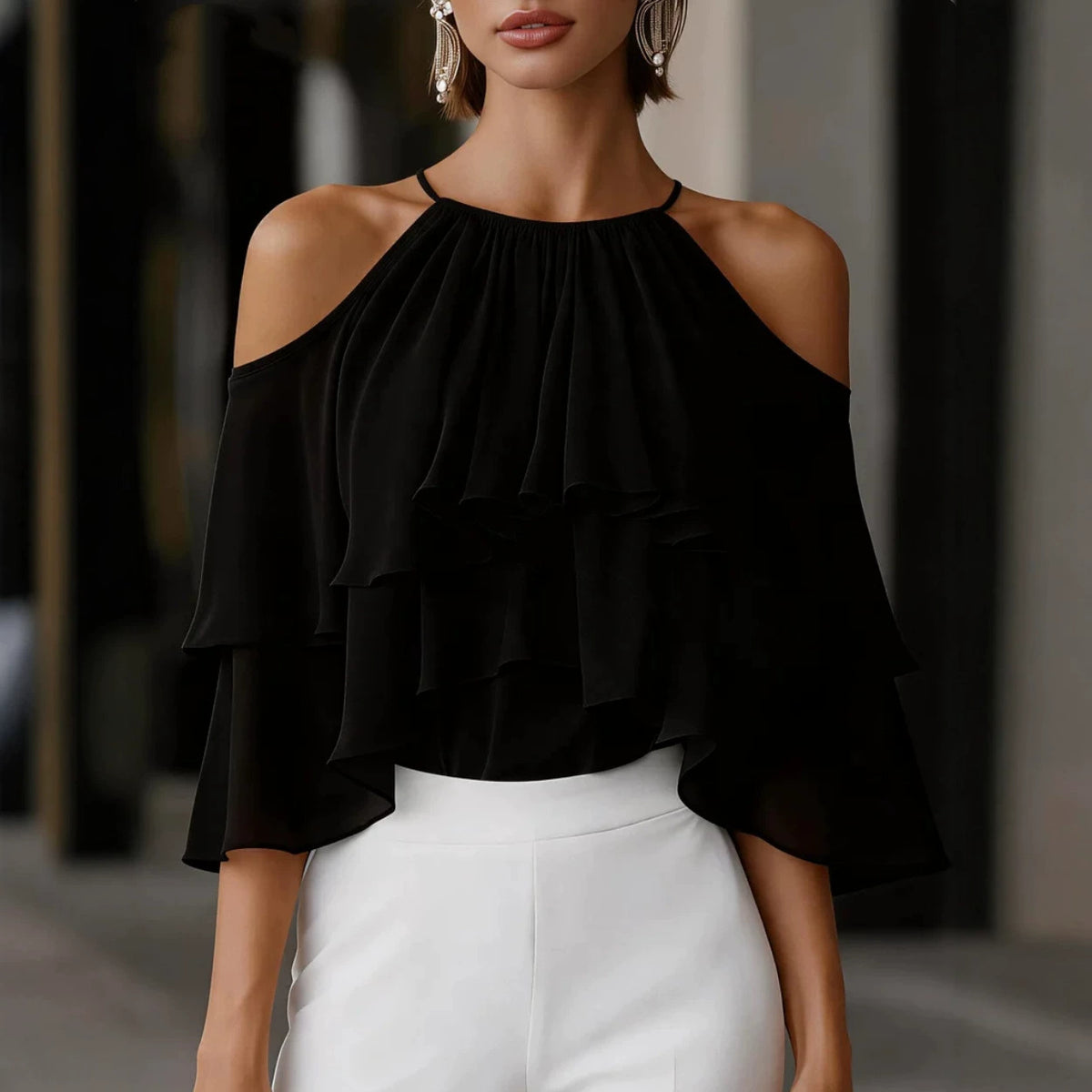 Summer Stylish And Elegant Versatile Off-shoulder Ruffled Chiffon Blouse – Premium 0 | RICALOUX