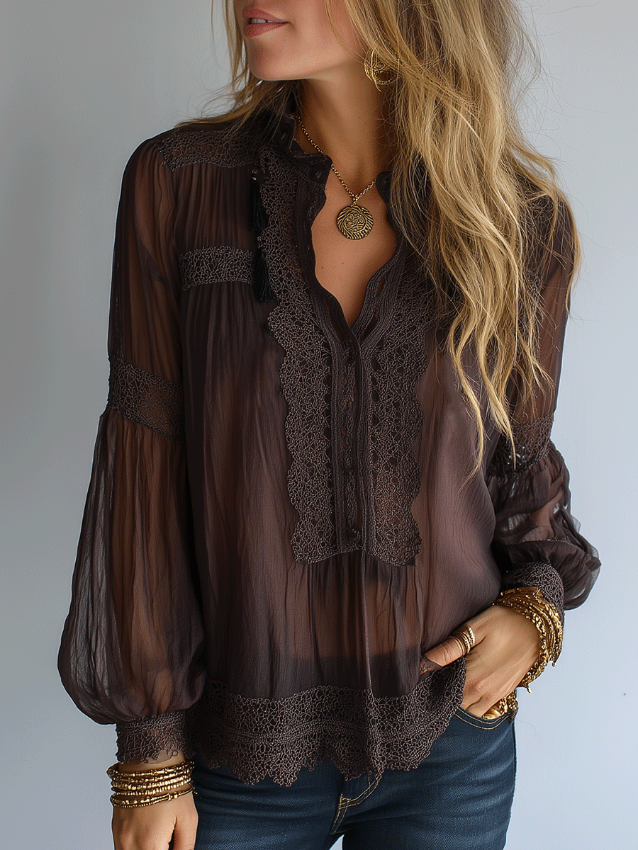 Vintage-Inspired Sheer Bohemian Lace Blouse – Premium 4 | RICALOUX