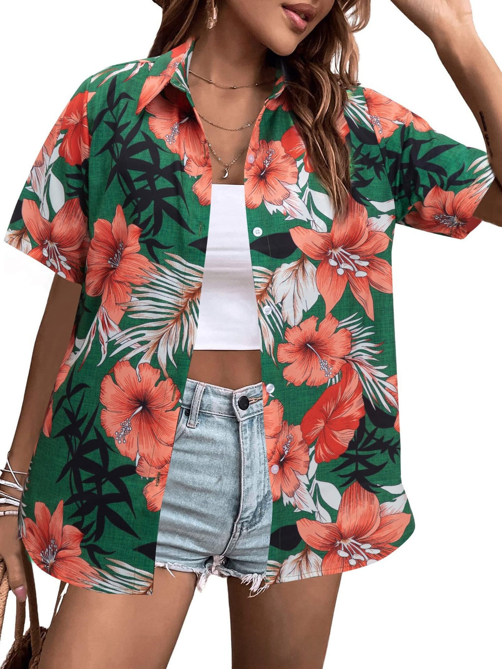 Womens Fashion Plus-Size Floral Loose-Fitting Shirt by Ricaloux