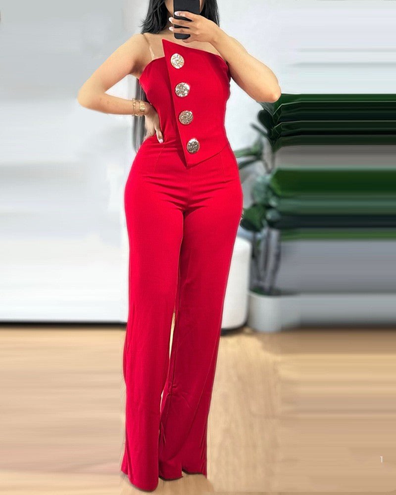 Women's Stitching Asymmetric Hem Jumpsuit - RICALOUX