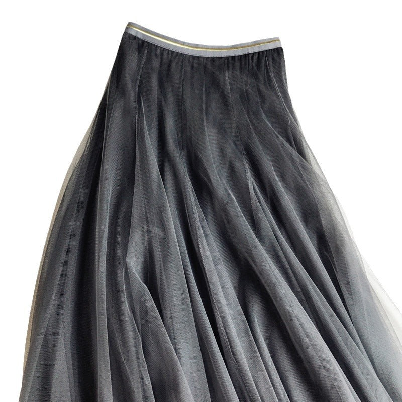 Elastic-waist Mid-length Slim-fit Mesh Skirt Fluffy Skirt Tulle Skirt by Ricaloux