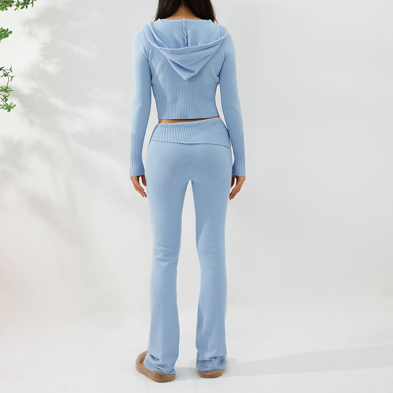 Hoodie Suit Sports Leisure Sexy Zip Long Sleeve Sweater And High Waist Long Pants Set Women's Clothing - RICALOUX