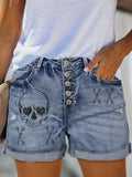 Cross-Border Womens Denim Front-Button Printed Shorts by Ricaloux