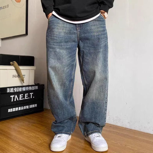 American-style Casual High-end Heavyweight Washed Vintage Jeans For Spring And Autumn by Ricaloux