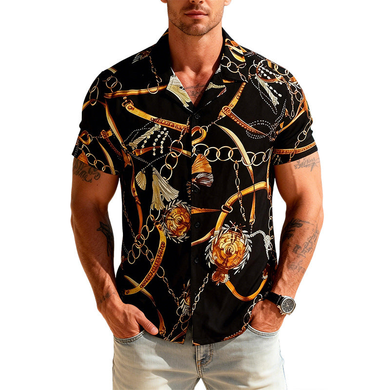 Black-and-gold Chain-printed Lapel Shirt – Premium 0 | RICALOUX