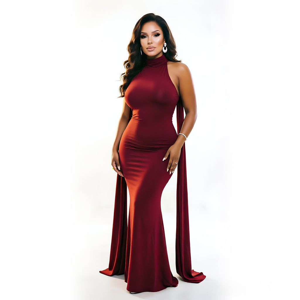 Figure-flattering Slimming Dress With A Cape by Ricaloux
