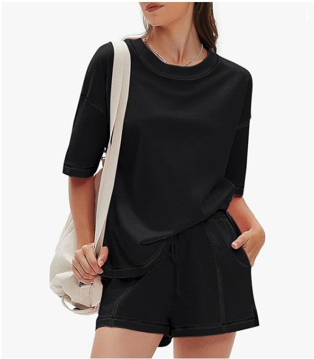 Summer New Solidcolor Shortsleeve And Shorts Set by Ricaloux