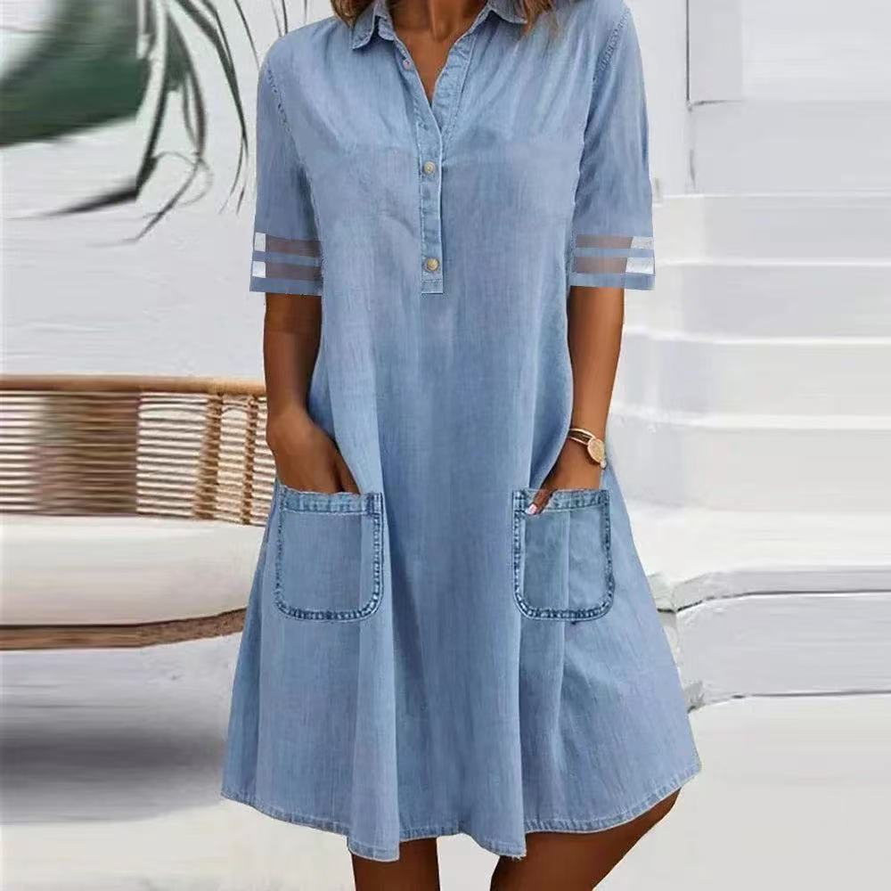 Womens Denim Shirt-Style Casual Dress by Ricaloux