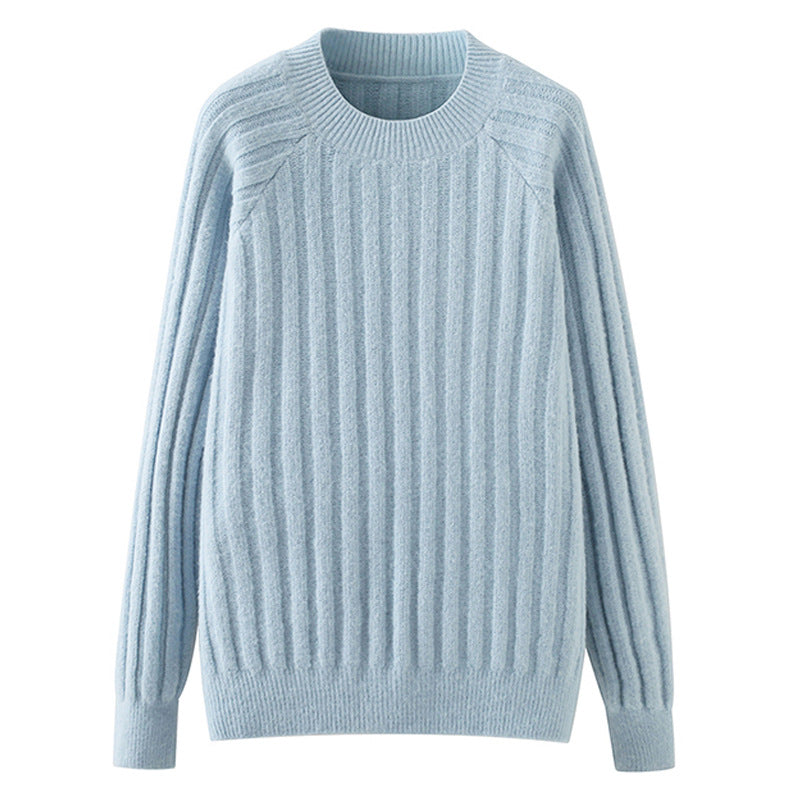 Womens Round-neck Loose-fit Knitted Bottoming Sweater by Ricaloux
