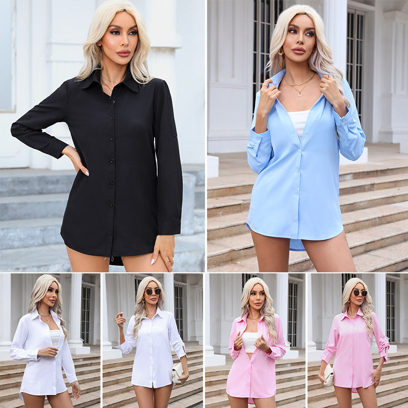 Womens Mid-length Loose-fit Chiffon Blouse by Ricaloux