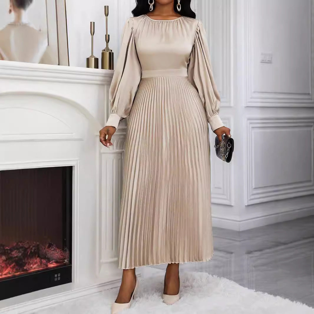 Long-sleeved Pleated Dress European And American Style by Ricaloux