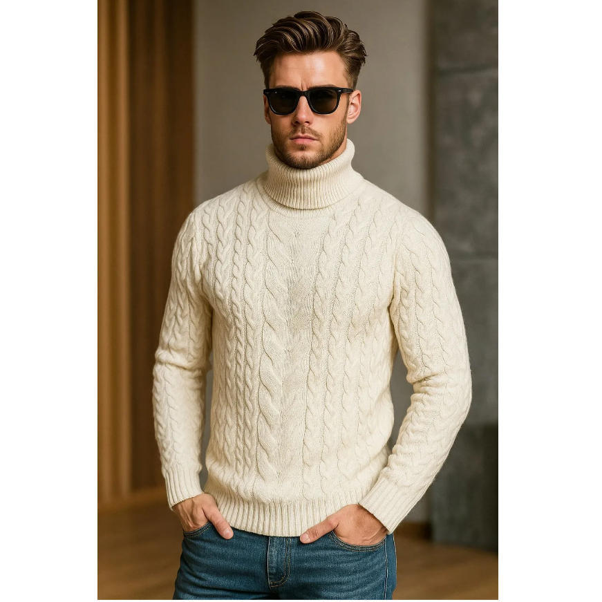 Mens Turtleneck Cable-Knit Sweater In Plus Sizes by Ricaloux
