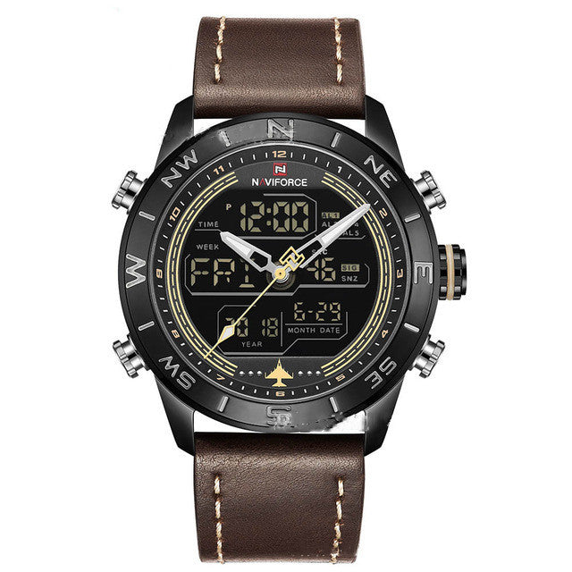NAVIFORCE 9144 Fashion Gold Men Sport Watches Mens LED Analog Digital Watch Army Military Leather Quartz Watch Relogio Masculino – Premium 0 | RICALOUX