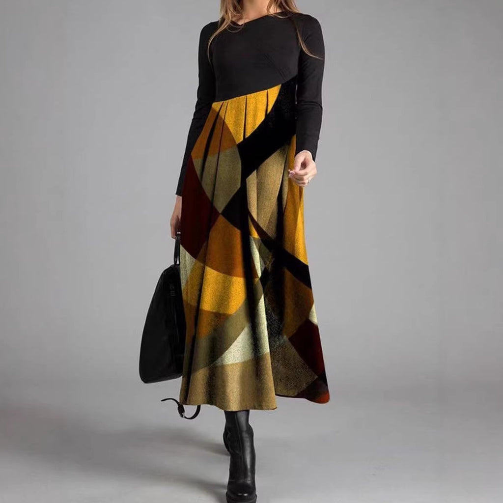 New Womens Long Sleeve Patchwork Plaid Dress by Ricaloux
