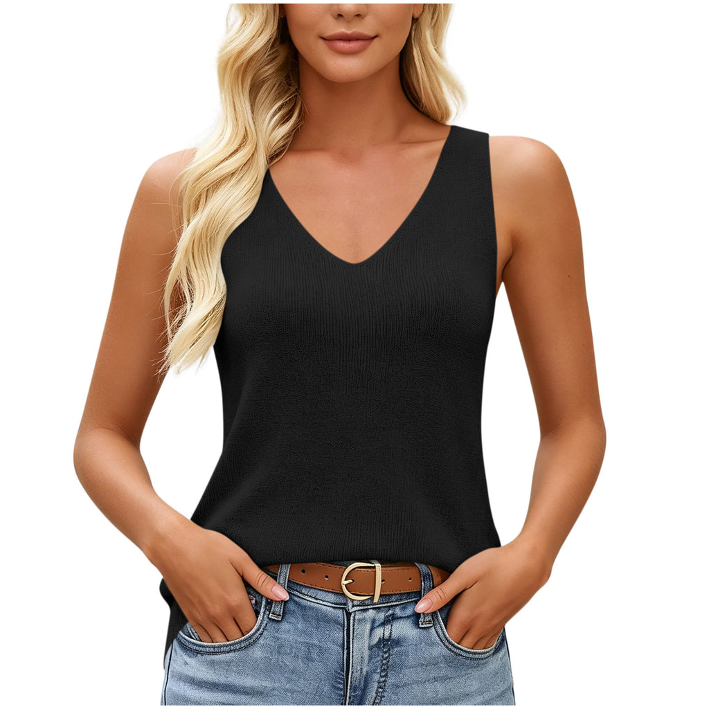 Summer V-neck Knitted Camisole Vest For Women, Solid Color Slim Fit Sleeveless Base Shirt, Versatile Inner Top – Premium 4 | RICALOUX