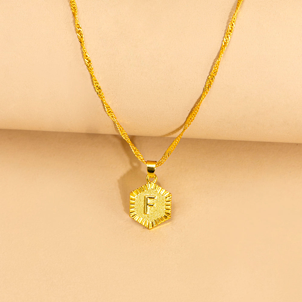Initial Letter Hexagon Pendant Necklace For Women Jewelry by Ricaloux