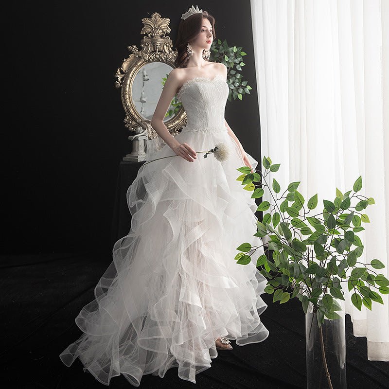 Short Front And Back Length Small Trailing Wedding Dress - RICALOUX