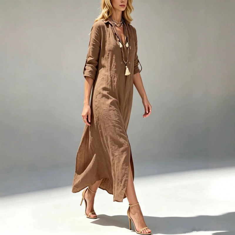 Loose-fitting Slit-front Vacation-style Dress by Ricaloux