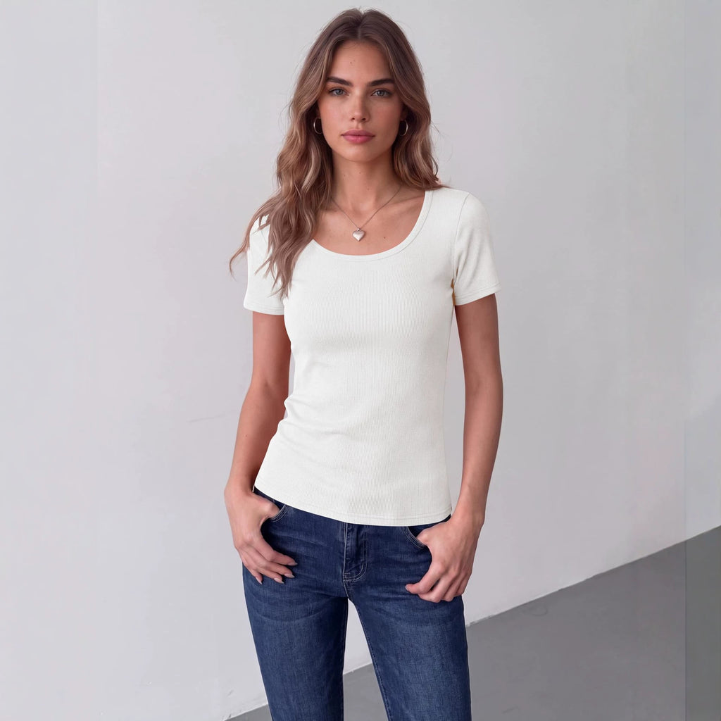 Spring Summer Slim Fit Square Neck Ribbed T Shirt – Premium 0 | RICALOUX