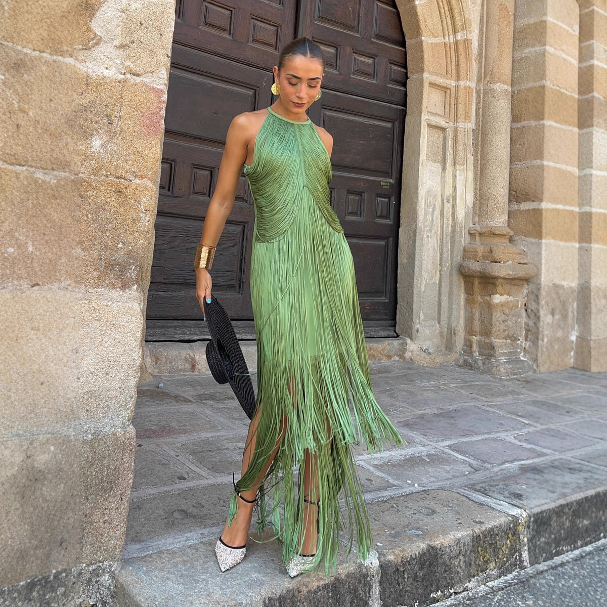 Elegant Halter-neck Tassel Maxi Dress Formal Gown by Ricaloux