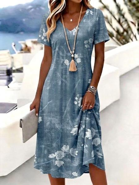 3D-printed V-neck Short-sleeve Elegant Dress – Premium 0 | RICALOUX