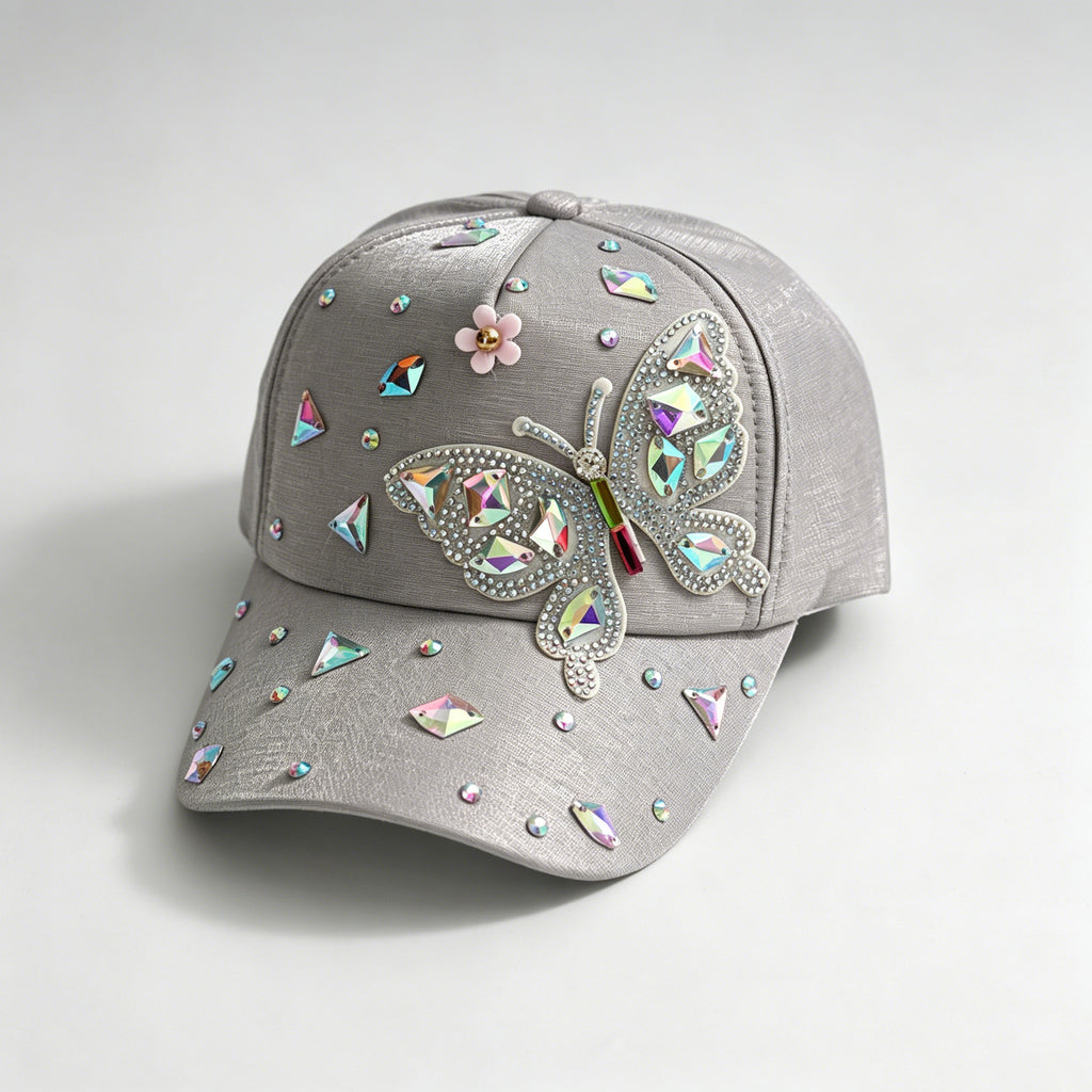 Summer Women's Colorful Butterfly Rhinestone Baseball Cap - Sweet, Cool And Bold Girlie Style Fedora Hat - Suitable For Party Outings And Daily Wear by Ricaloux