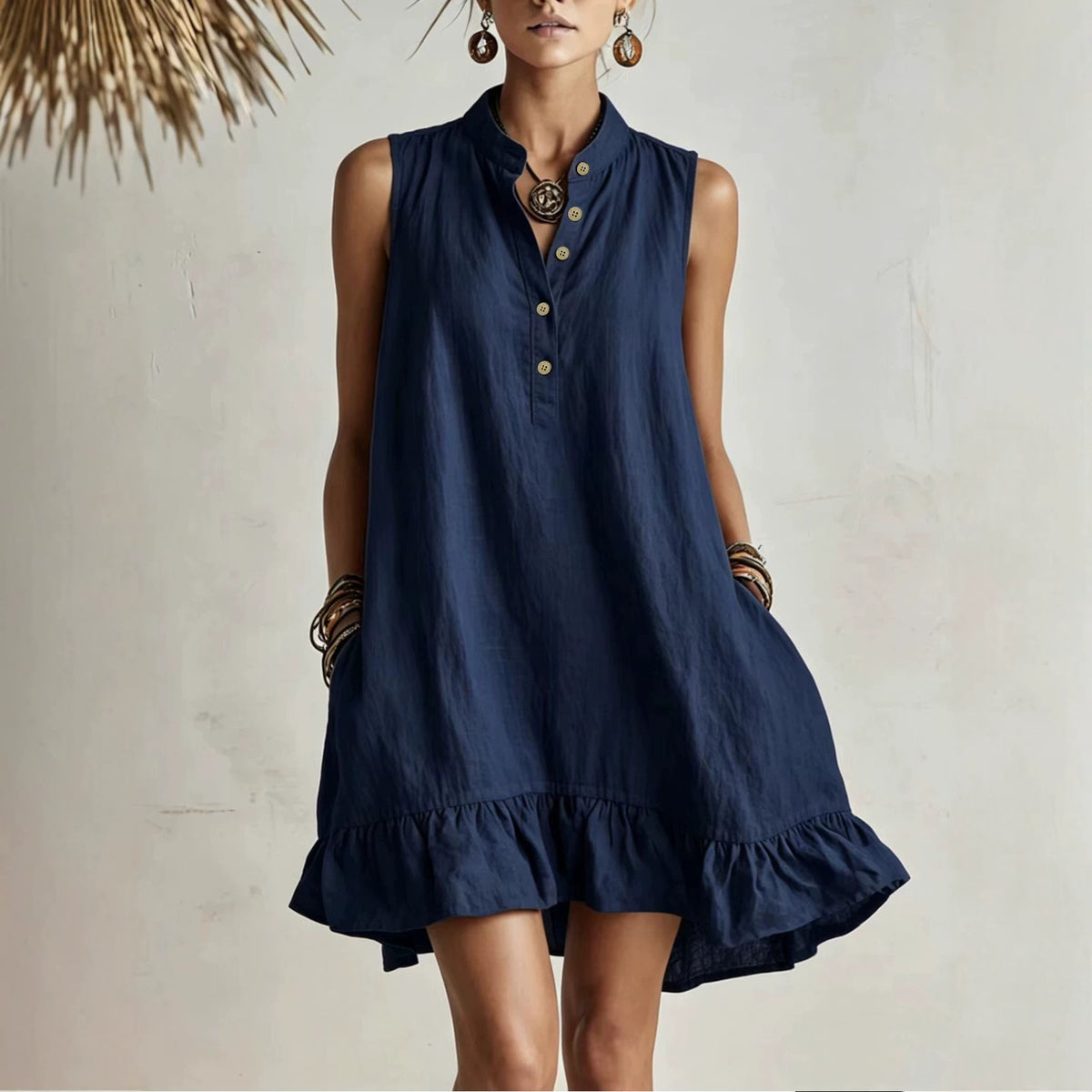 Cotton-linen Loose-fit Fashionable Casual Womens Dress by Ricaloux