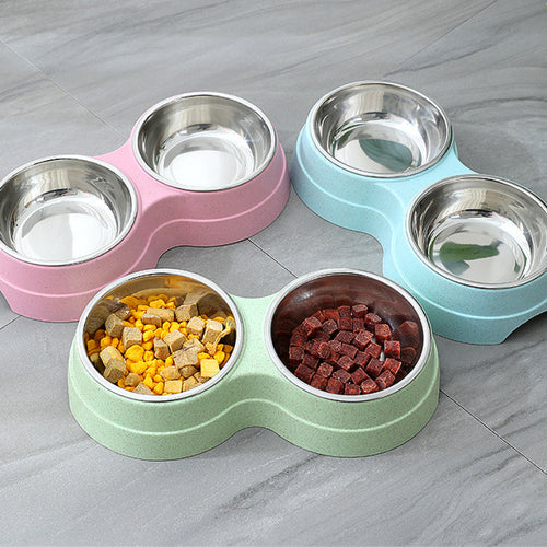 Double Pet Bowls Dog Food Water Feeder Stainless Steel Pet Drinking Dish Feeder Cat Puppy Feeding Supplies Small Dog Accessories by Ricaloux