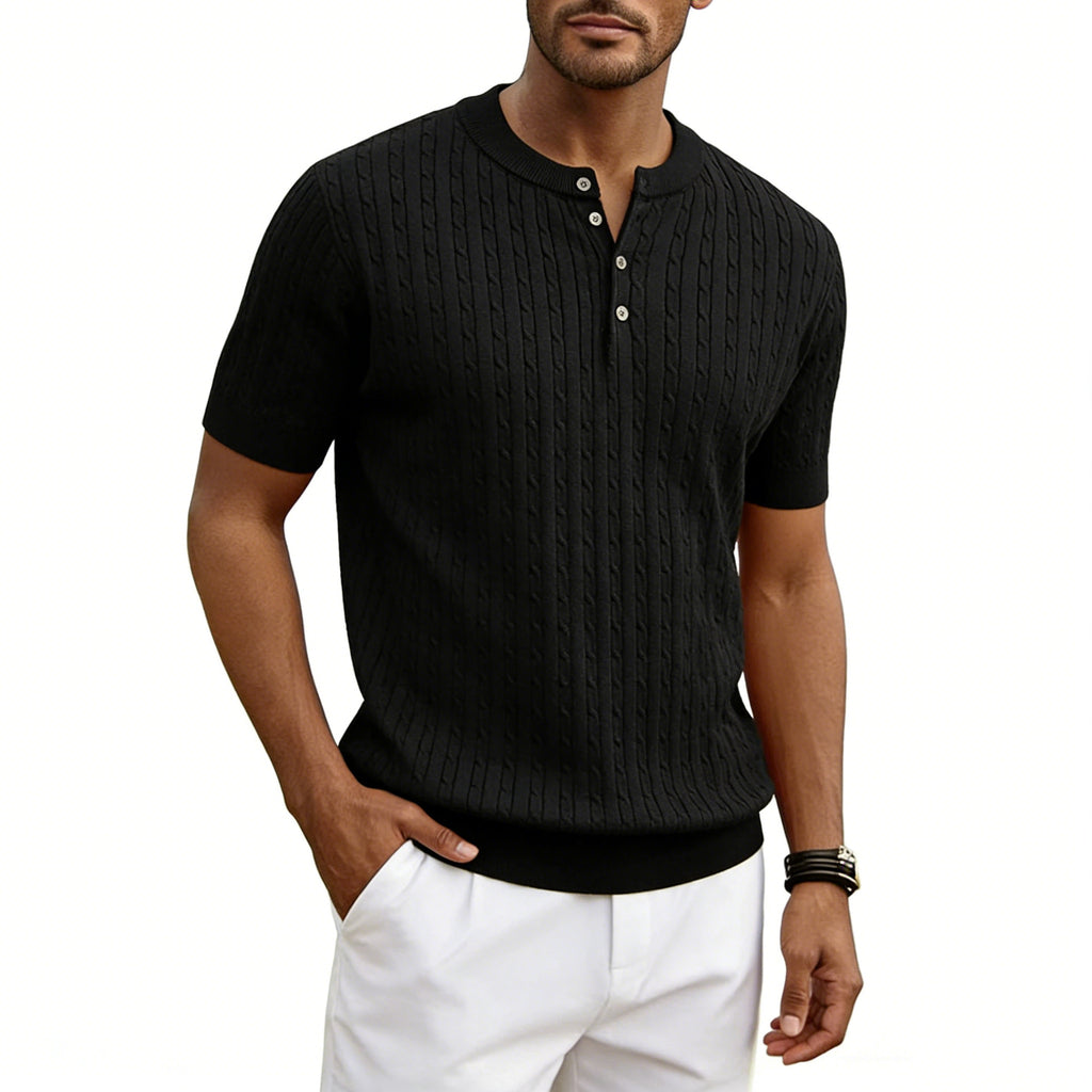 Men's Henry Collar Knit Sweater Short-sleeve T-shirt – Premium 0 | RICALOUX