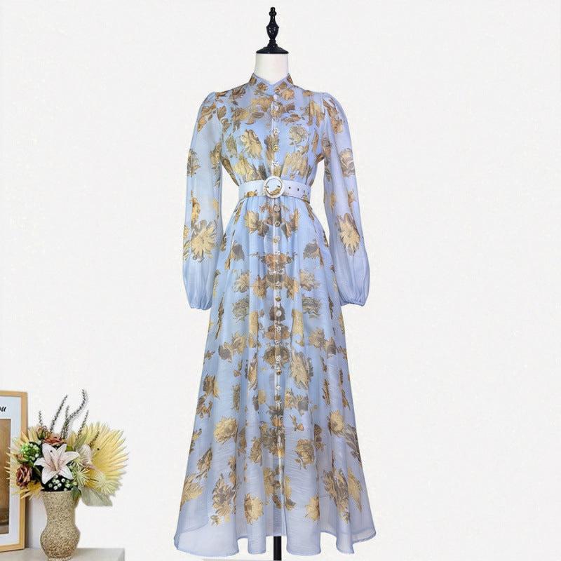 Stand-collar Single-breasted Dress With Puff Sleeves A Fitted Waist – Premium 0 | RICALOUX