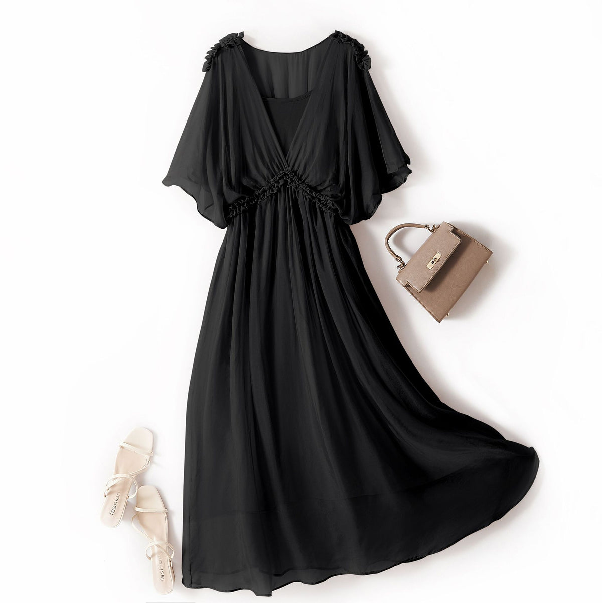 Womens Solid-color Simple And Elegant Silk Dress – Premium 0 | RICALOUX