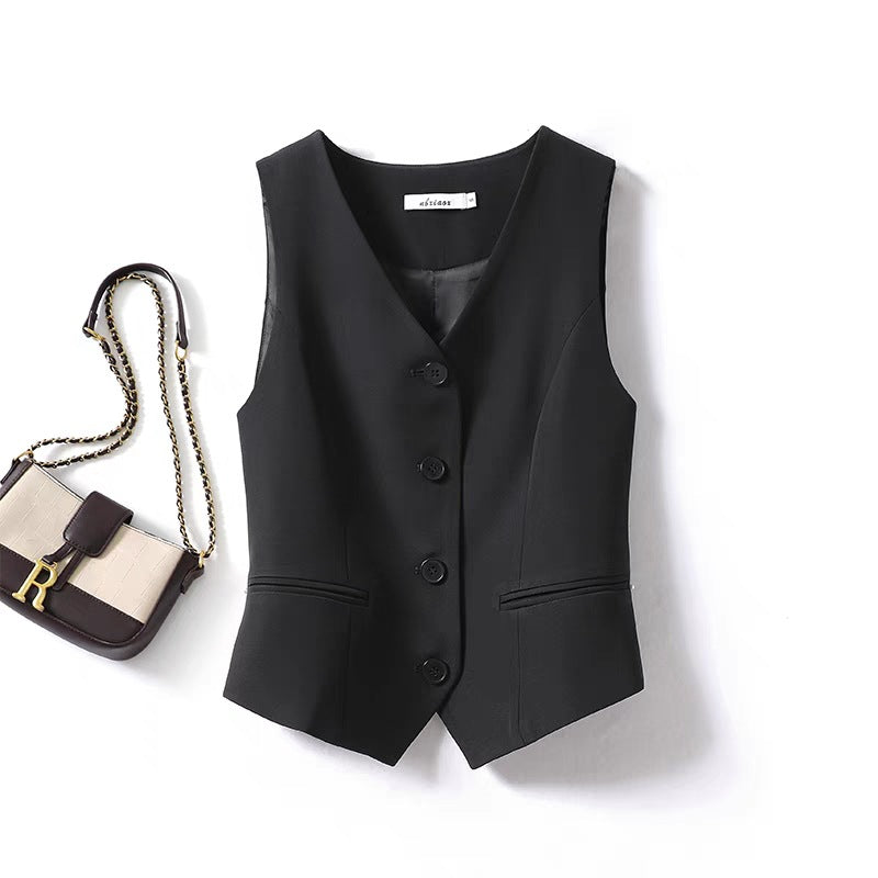 Womens Solid-color Versatile Blazer Vest by Ricaloux