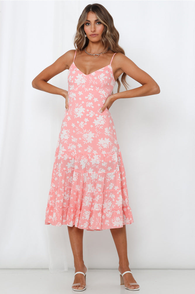 Sweet Floral-print Strap Dress With A Tie-back Design – Premium 0 | RICALOUX