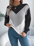 Color Matching Twist Lantern Sleeve Pullover Sweaters Women's Clothing - RICALOUX