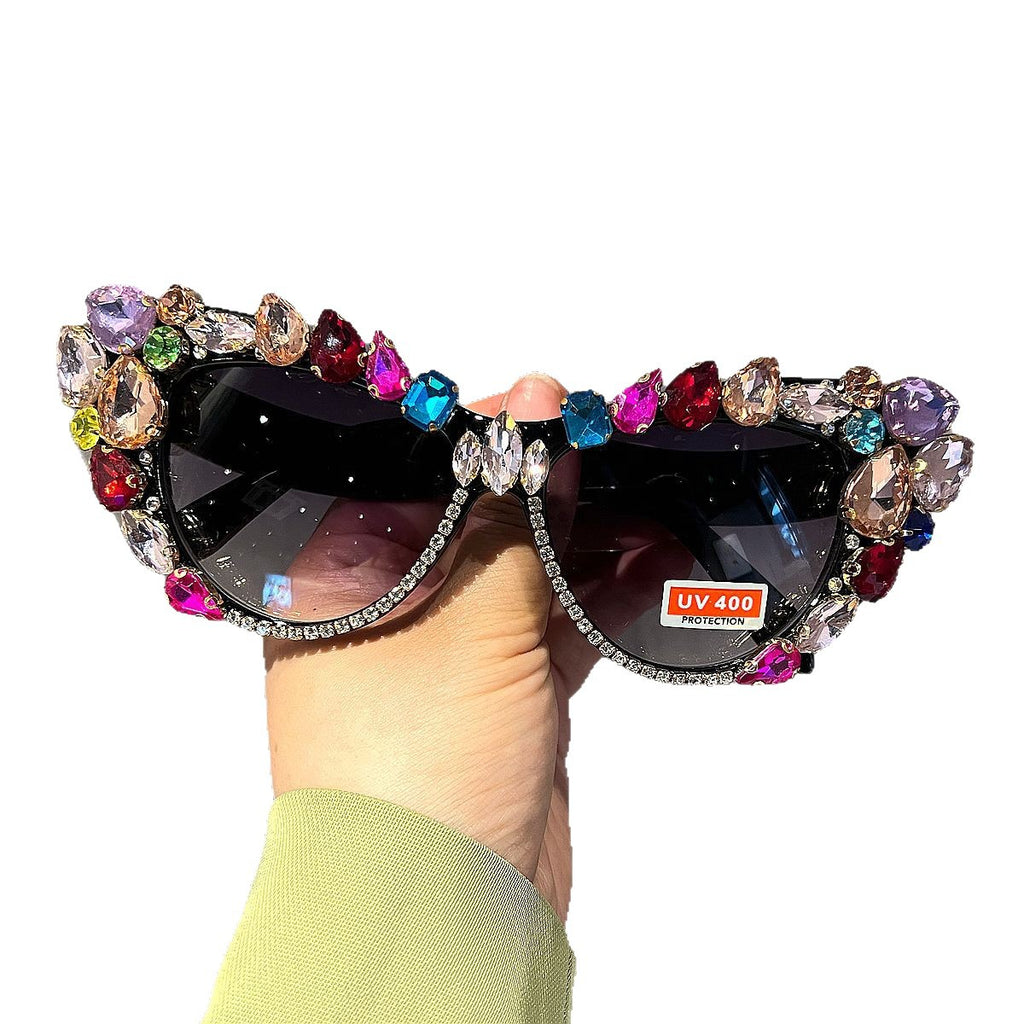Glass-encrusted Large Cat-eye Retro Sunglasses For Women by Ricaloux