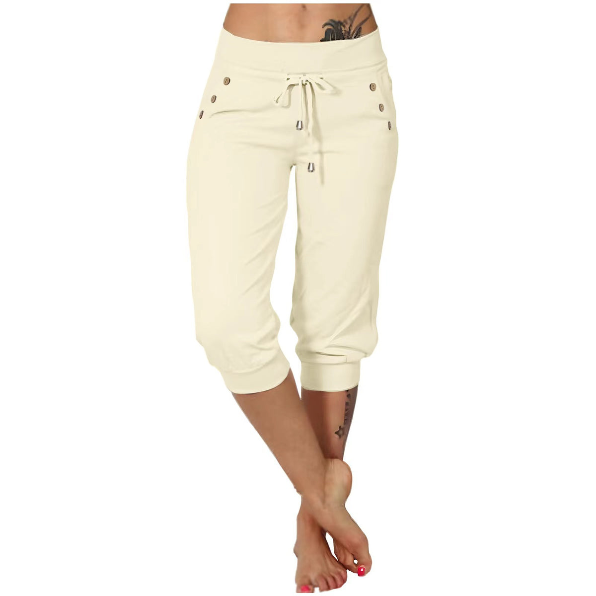 Tight-fitting High-waisted Drawstring-pocket Sweatpants by Ricaloux