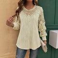 Lace-trimmed Wave-patterned Panel-seam Womens Long-sleeve Blouse – Premium 0 | RICALOUX