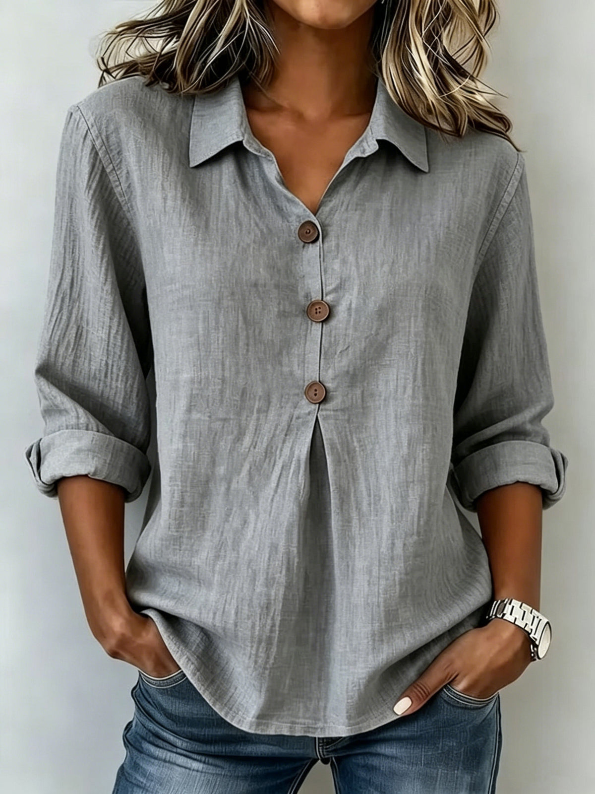 Cotton-linen Button-up Top Fashionable And Relaxed-fit Long-sleeve Shirt – Premium 0 | RICALOUX