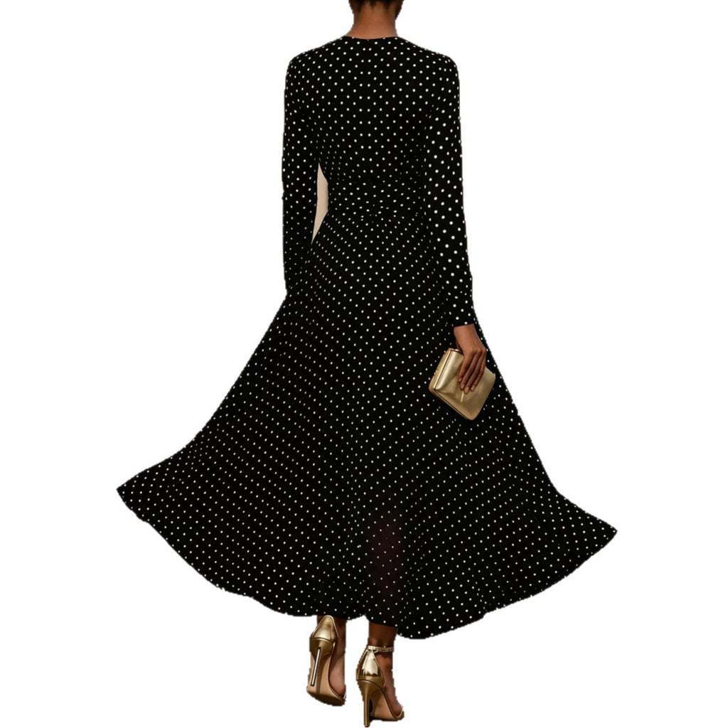 Round-neck Long-sleeve Polka-dot Sheath Dress – Premium 0 | RICALOUX