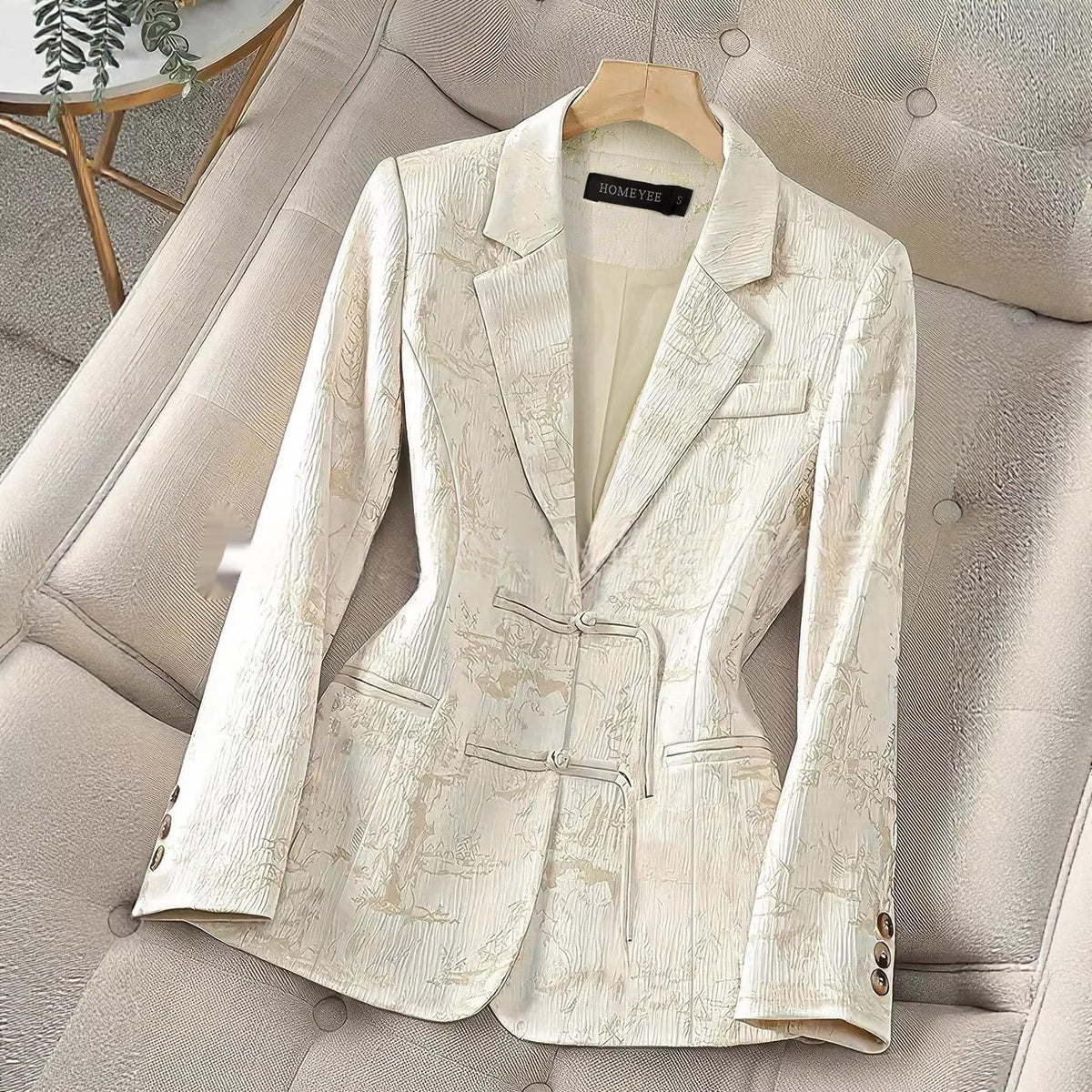 Chinese-style Solid-color Elegant Jacquard Two-button Blazer – Premium 0 | RICALOUX