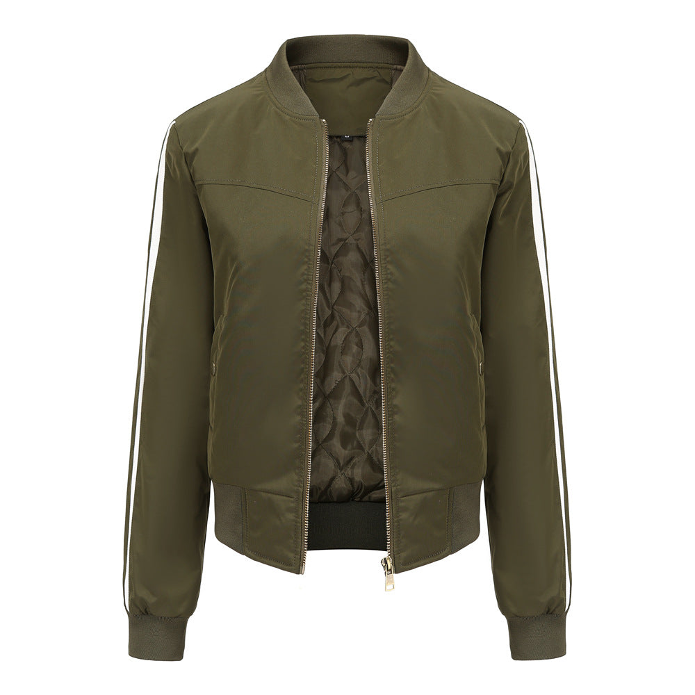 Womens Cropped Aviator Jacket Springautumn Fleece-lined Coat by Ricaloux
