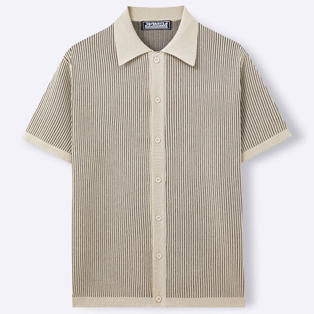 Mens Vertical-Striped Colorblock Lapel Knit Sweater – Premium 0 | RICALOUX