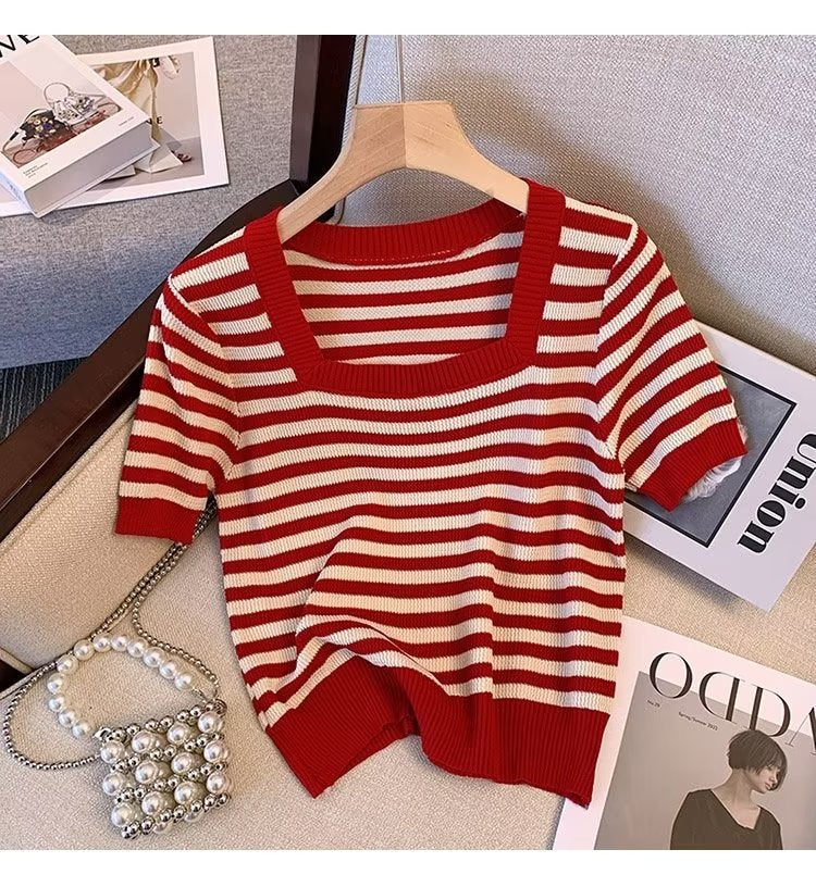 Color-block Short-sleeve Top That Flatters The by Ricaloux