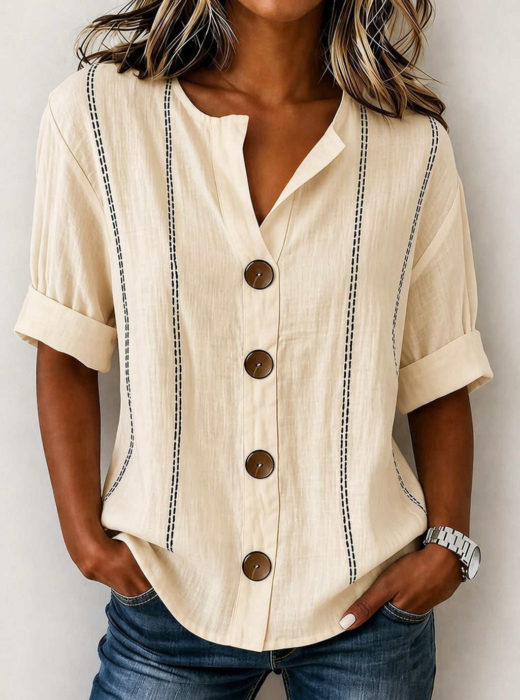 Summer Striped Button-up Blouse For Women by Ricaloux