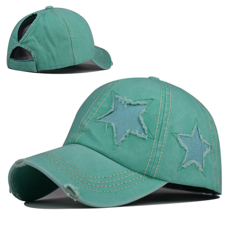 Summer Women's Washed-out Distressed Sequined Five-point Star Baseball Cap For Summer Outings, Sister Gatherings, Trendy Retro Style Hat by Ricaloux