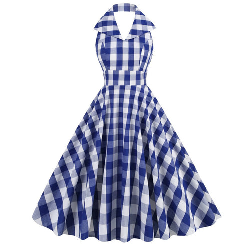 British-style Halter-neck Notched-colla Flared Maxi Dress by Ricaloux