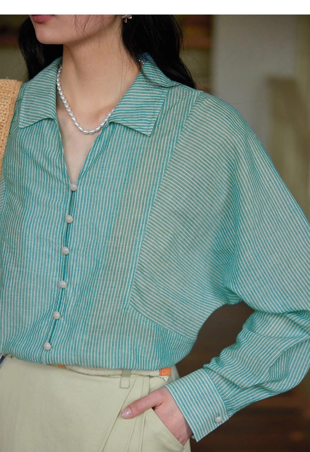 French-striped Lightweight Sun-protection Shirt by Ricaloux