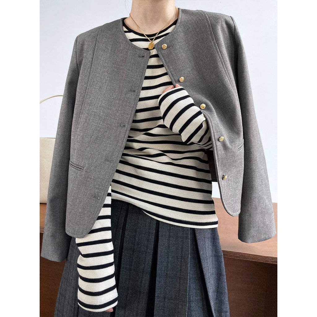 Womens Cropped Autumn Outerwear Elegant High-end Blazer by Ricaloux