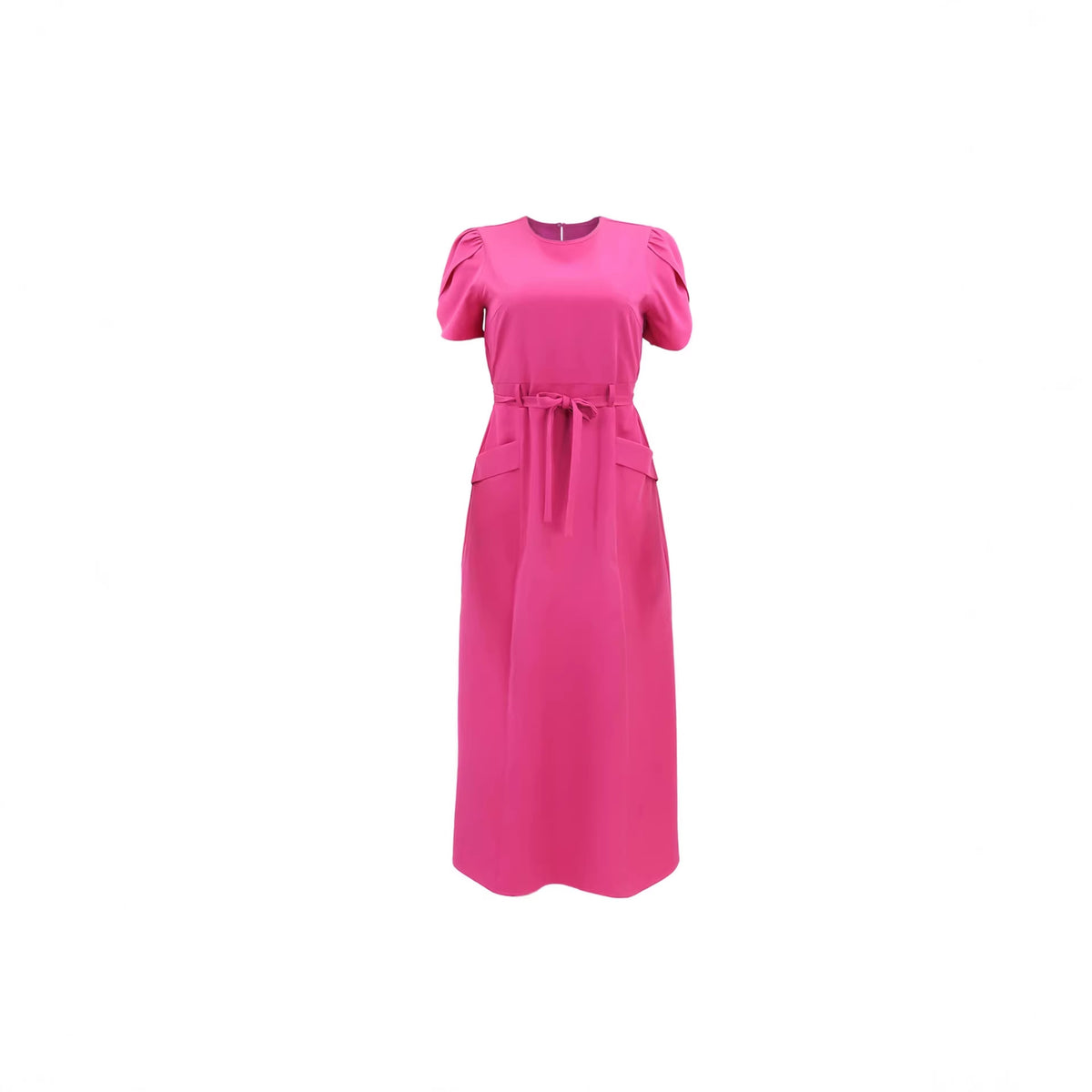 Womens Solid-Color Loose-Fit Short-Sleeve Dress With Belt – Premium 0 | RICALOUX