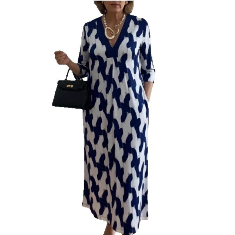 SpringSummer New Womens V-neck Printed Dress – Premium 0 | RICALOUX